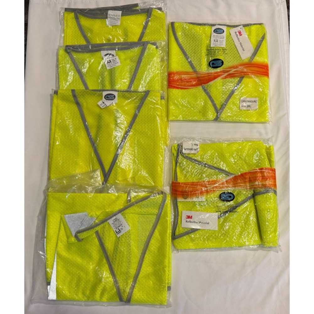 (6) Carolina Safety Sport Reflective Vests - Yellow - (1) L (4) XL (1) XXL - NEW